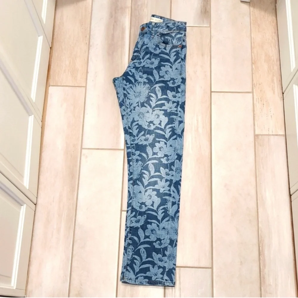 Pilcro Blue floral print Straight Leg Jeans Retro Wash Anthropologie - Picture 2 of 11